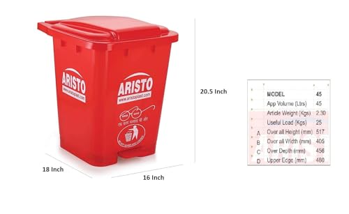ARISTO Plastic Pedal Garbage Waste Dustbin 45 LTR RED/RED (COMBO) - Image 3
