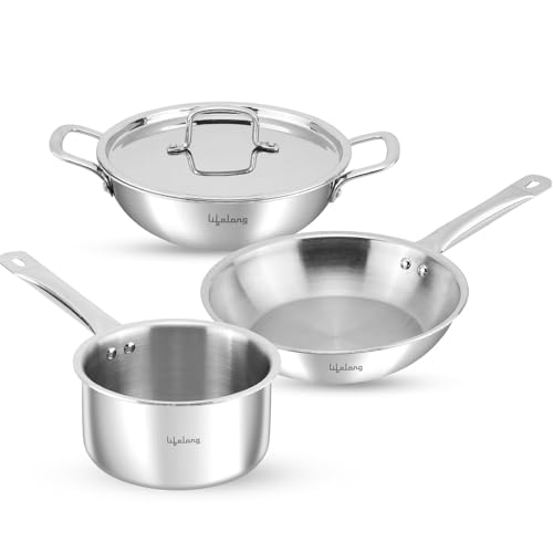 Lifelong Triply 4-piece cookware Set|Kadai,Frypan