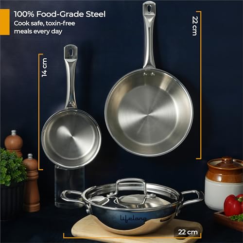 Lifelong Triply 4-piece cookware Set|Kadai,Frypan