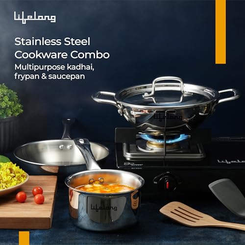 Lifelong Triply 4-piece cookware Set|Kadai,Frypan