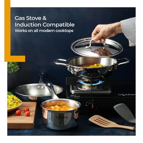 Lifelong Triply 4-piece cookware Set|Kadai,Frypan