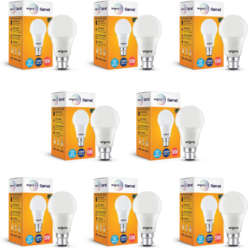 WIPRO 10 W Basic Standard B22 LED Bulb (White, Pack of 8)
