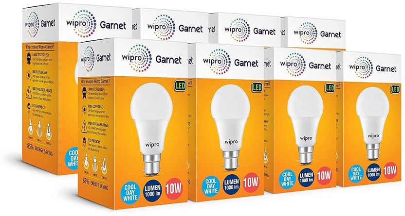 WIPRO 10 W Basic Standard B22 LED Bulb (White, Pack of 8) - Image 3