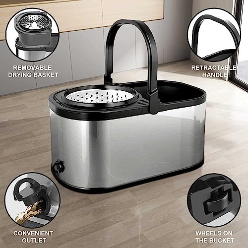 Rokoo 360 Degree Spin Stainless Steel Bucket Mop (Silver) - Image 4