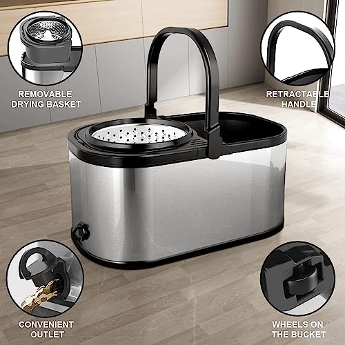 Rokoo 360 Degree Spin Stainless Steel Bucket Mop (Silver) - Image 7