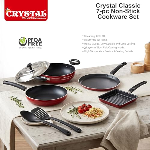 Crystal Classic Series 7-pc Non-Stick Cookware Set, PFOA Free, Red - Image 4