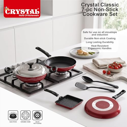 Crystal Classic Series 7-pc Non-Stick Cookware Set, PFOA Free, Red - Image 5