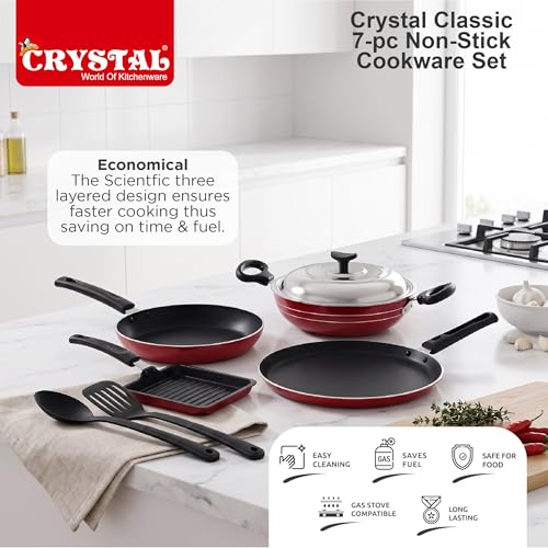 Crystal Classic Series 7-pc Non-Stick Cookware Set, PFOA Free, Red - Image 7