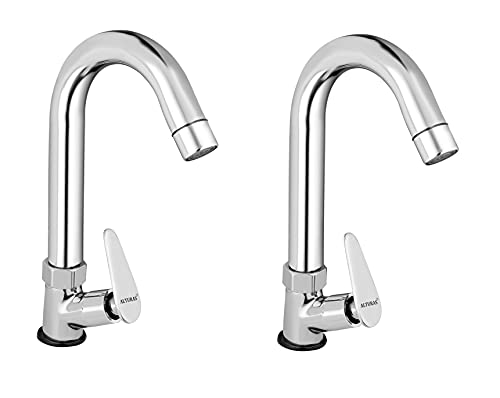 Alturas Brass (Swan Neck) Tap for Bathroom/Kitchen Pillar Tap-Set of 2 (Jazz)