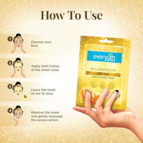 Everyuth Naturals Golden Glow 24K Gold Sheet Mask Pack of 3 - Image 5