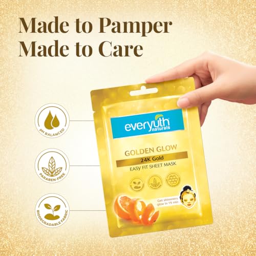 Everyuth Naturals Golden Glow 24K Gold Sheet Mask Pack of 3 - Image 6