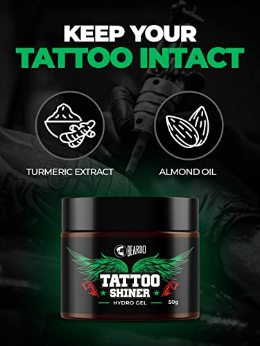 Beardo Tattoo Shiner Gel, 50g | Hydro Gel Heals & Maintains Tattoo Ink | Tattoo Gel for Men with Almond Oil & Turmeric Extract | Brightens & Shines Tatoo for Men - Image 4