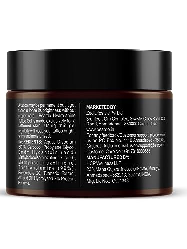Beardo Tattoo Shiner Gel, 50g | Hydro Gel Heals & Maintains Tattoo Ink | Tattoo Gel for Men with Almond Oil & Turmeric Extract | Brightens & Shines Tatoo for Men - Image 7