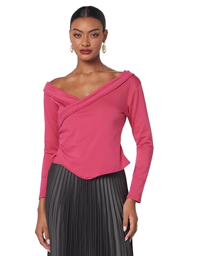 Athena Lifestyle Fuchsia Regular Sleeves Solid Party Top