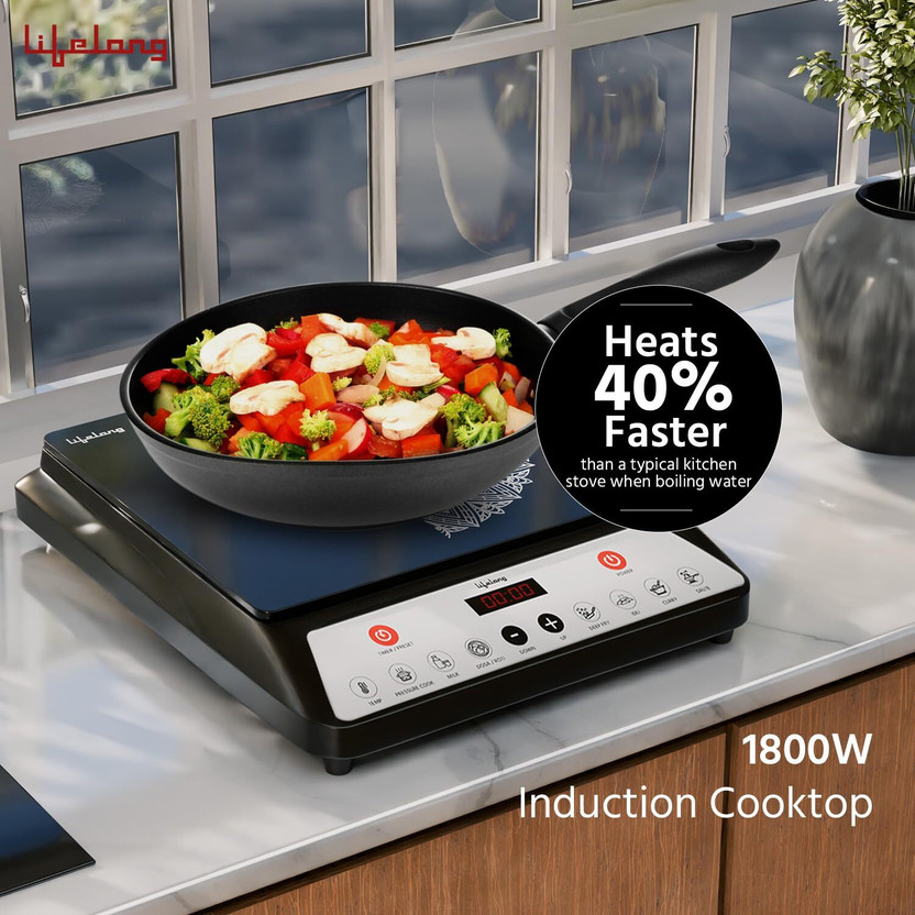 Lifelong 1800 W Induction Cooktop Push Button (Black, LLIC100) - Image 2