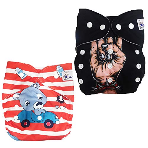 BabyMoon (Set of 2 Reusable Cloth Diaper, Premium Adjustable Size Waterproof Washable Pocket Cloth Diaper Nappie