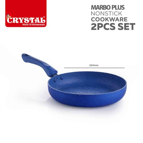 Crystal 250mm Kadai + 250mm Fry Pan with Glass Lid | 2Pcs Set| Blue - Image 6