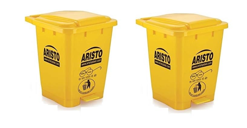 ARISTO Plastic Pedal Garbage Waste Dustbin 45 LTR YELLOW/YELLOW Pack of 2