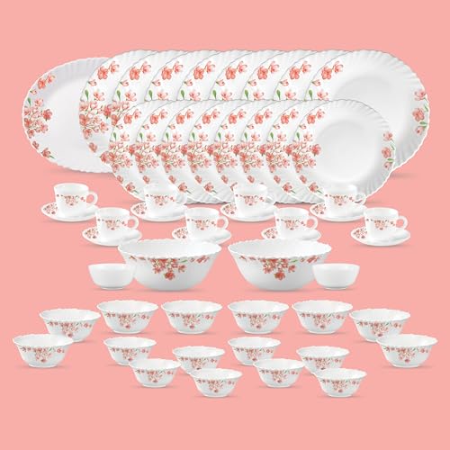 La Opala Classique Opalware Dinner Set, 53 Pcs, for Family of 8, Aster Pink