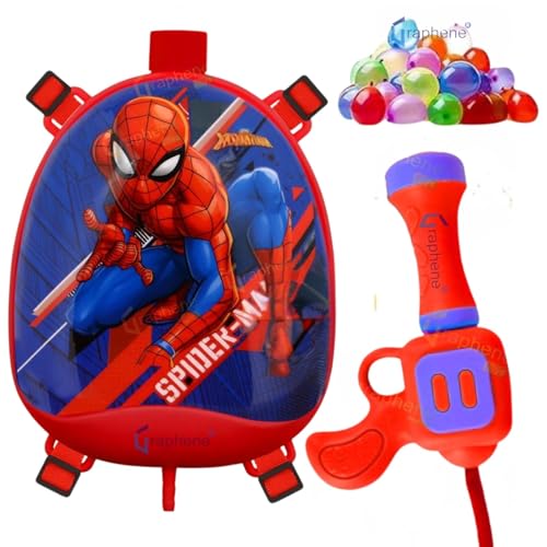 GRAPHENE Holi Pichkari Water Gun for Kids with 1 Pkt Herbal Gulal &100 Water Balloon 1.1 L Back Holding Water Tank Pichkari High Pressure Water Spray Pistol Gun