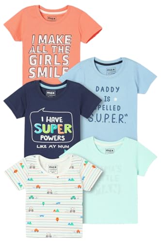 Max Boy's Cotton Regular Fit Graphic Printed T-Shirt - Pack of 5