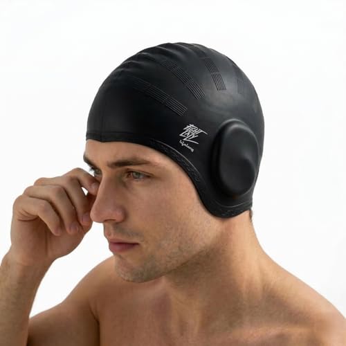 Lifelong Swimming Earguard Cap for Men & Women| Swim Hair Caps for Short Hair | Waterproof Head Cover Cap|Silicone Hair Cover Cap for Adults| Swimming Pool Cap| Swimming Accessories(Black)
