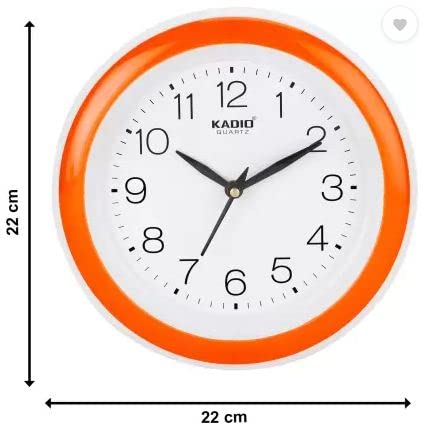 Kadio Analog 20 cm X 20 cm Wall Clock (Orange with Glass, Standard) - Image 3