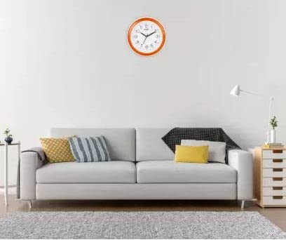 Kadio Analog 20 cm X 20 cm Wall Clock (Orange with Glass, Standard) - Image 5