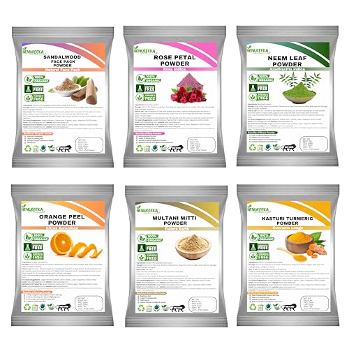 Organic Face Pack Powder Combo Of Sandalwood (chandan), Rose Petal,Multani Mitti, Orange Peel, Neem Leaf And Kasturi Turmeric Powder for Face and Skin Care (50gm Each Packet)300gm