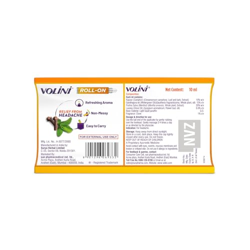 Volini Headache Relief Roll-On, 10ml