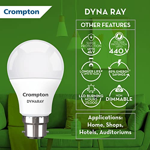 Crompton Dyna Ray 7W Round B22 LED Cool Day Light Pack of 8 - Image 3