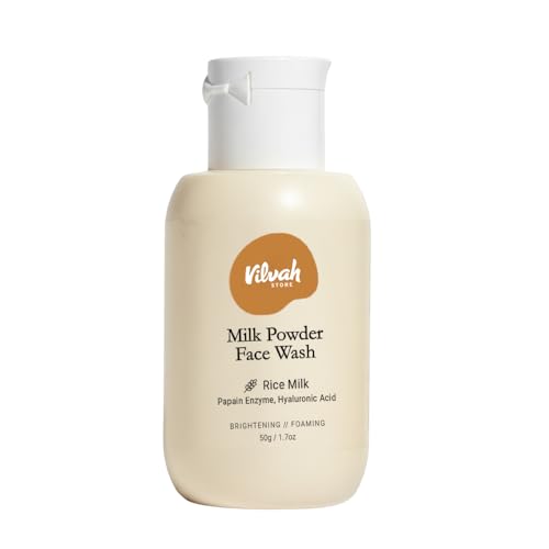 Vilvah Milk Powder Face Wash | Rice Powder Cleanser for Deep Cleansing & Gentle Exfoliation | Brightens, Hydrates & Evens Skin Tone | Strengthens Barrier & Balances Skin pH | For Normal to Oily Skin | 50 g