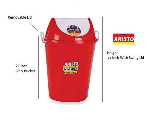 ARISTO Swing Lid Dustbin with Metal Side Handle 32 ltr Red/Red (COMBO) - Image 3
