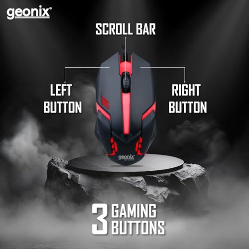 GEONIX Vigor R7 Wired Gaming Mouse with 1200 DPI, PVC Cable, 3 Buttons, Center Click, 1 Year Warranty (Black Red) - Image 4