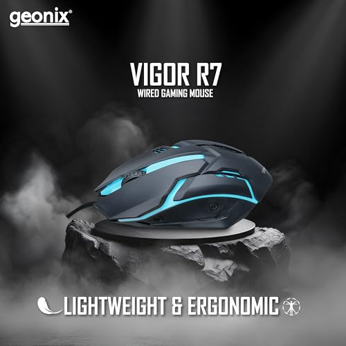 GEONIX Vigor R7 Wired Gaming Mouse with 1200 DPI, PVC Cable, 3 Buttons, Center Click, 1 Year Warranty (Black Red) - Image 7