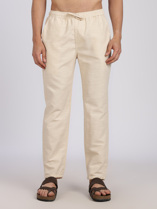 Lyphy Men Straight Fit Cream Pure Linen Trousers
