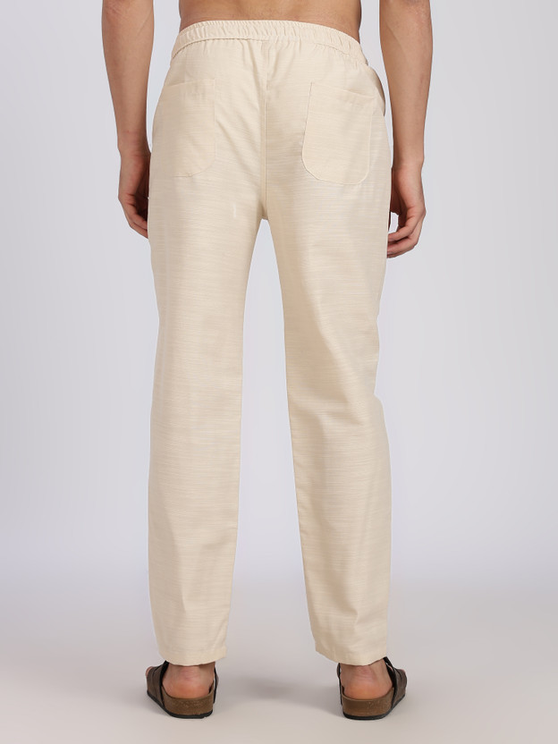 Lyphy Men Straight Fit Cream Pure Linen Trousers - Image 2