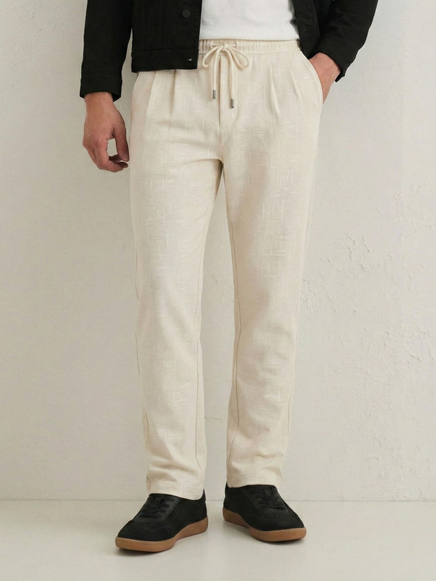 Lyphy Men Straight Fit Cream Pure Linen Trousers - Image 7