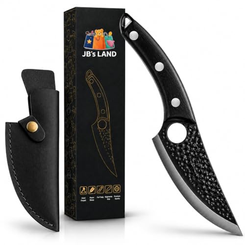 JB'S LAND Premium Hand Forged Chef Knife 8 Inch | Ultra Sharp Stainless Steel Kitchen Butcher Knife with Ergonomic Wooden Handle & Leather Cover for Meat, BBQ & Camping (Black)