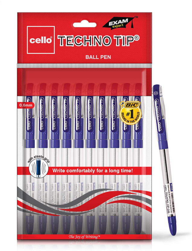 Cello Technotip Ball Pen (Pack of 10, Ink Color - Blue, Clear)