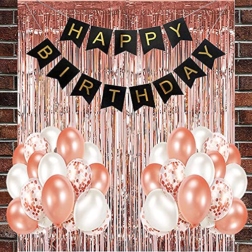 Crackles Happy Birthday Balloons Decoration Items Combo Kit Rose Gold - 23 Pcs.