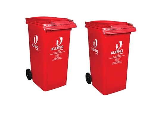 Cello Manual-Lift Garbage Waste Dustbin with Wheel 240 LTR RED/RED (COMBO)