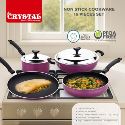 Crystal Non Stick Set 16 Pc Set Non-Stick Coated Cookware Set - Image 4
