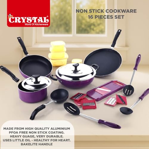 Crystal Non Stick Set 16 Pc Set Non-Stick Coated Cookware Set - Image 5
