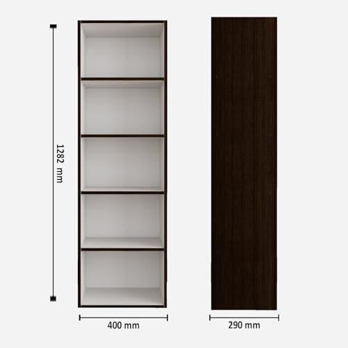 HomeTown Mezzola 5-Tier Engineered Wood Bookshelf | Wenge & White – Book Stand, Book Holder, Home Storage & Organizer for Bedroom, Living Room, Study Room - Image 3