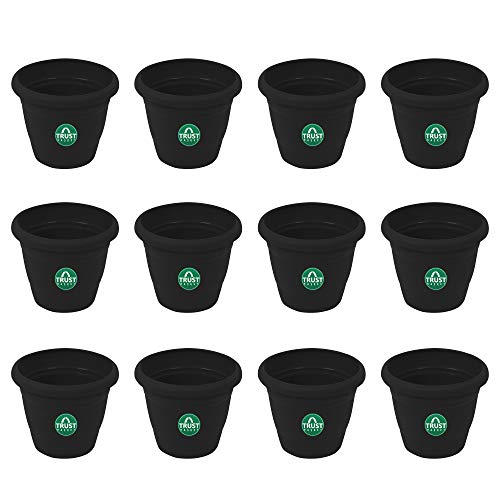 TrustBasket UV Treated Plastic Round Pot (6 Inches) -Black Color - Set of 12