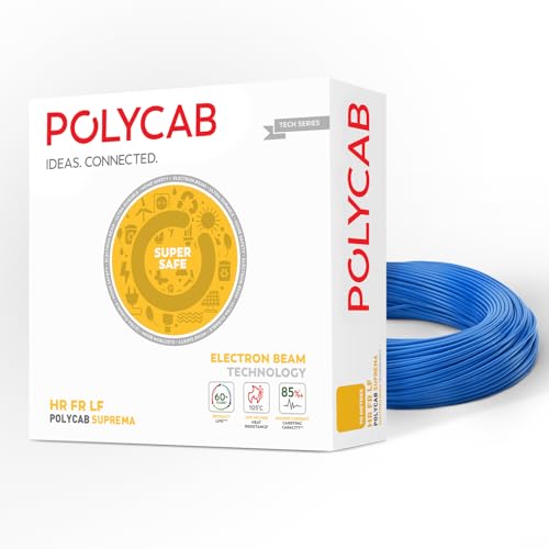 Polycab Suprema 2.5 sqmm Electron beam technology housewire|2.505C heat withstand capacity| No melt-No drip PVC insulation| 60 years product life|85% higher current carrying capacity|90M coil【Blue】