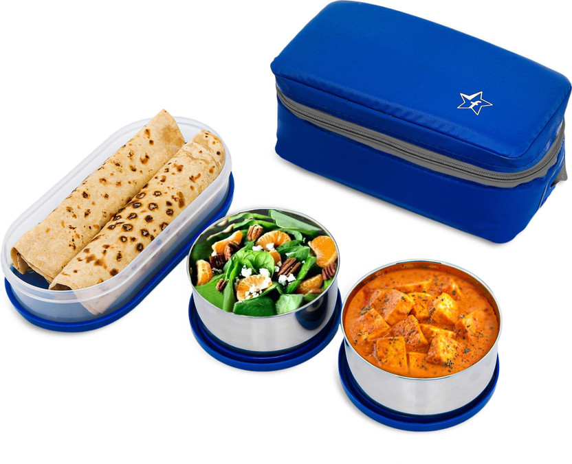 Flipkart SmartBuy Steel Luncbox Blue 3 Containers Stainless Steel...more