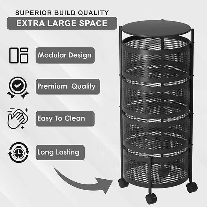 HomeWiz 4-Layer Round Kitchen Trolley
