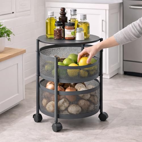 HomeWiz 2-Layer Round Kitchen Trolley